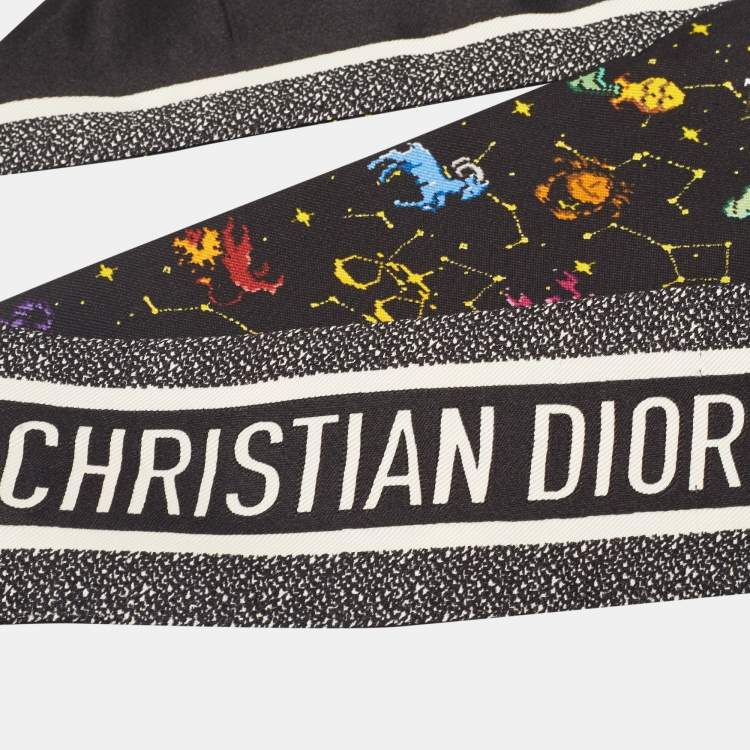 Pre Owned Dior Black Pixel Zodiac Silk Mitzah Scarf