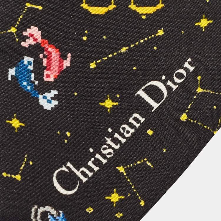 Pre Owned Dior Black Pixel Zodiac Silk Mitzah Scarf