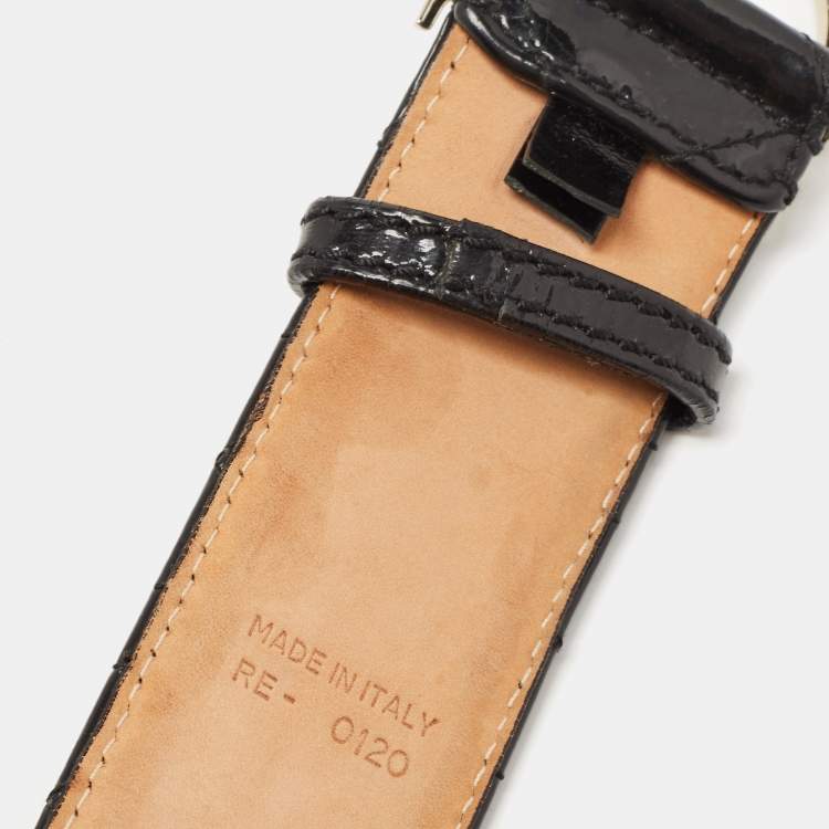 Pre Owned Dior Black Cannage Patent Leather D Buckle Belt 90CM