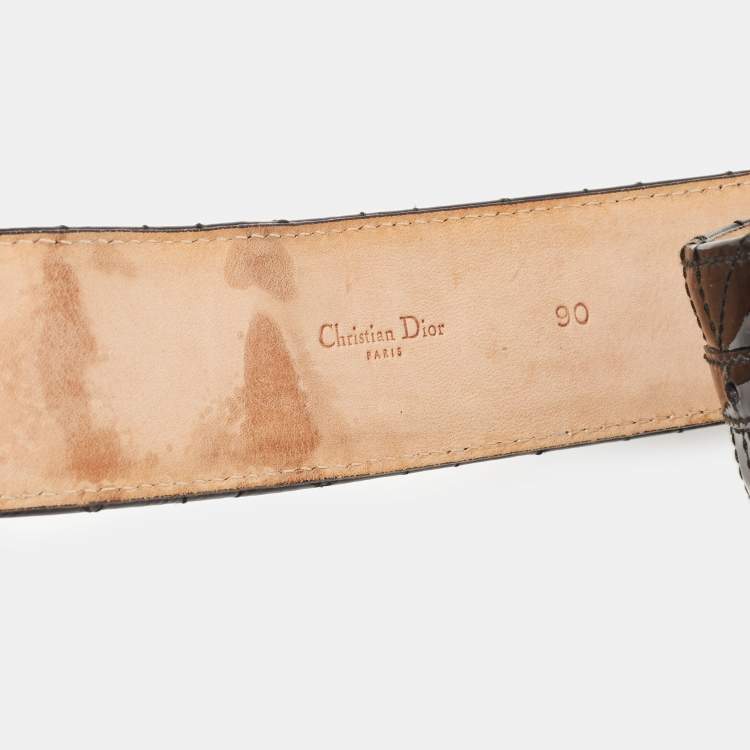 Pre Owned Dior Black Cannage Patent Leather D Buckle Belt 90CM