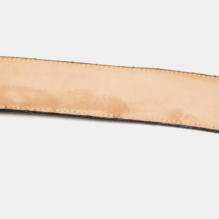 Pre Owned Dior Black Cannage Patent Leather D Buckle Belt 90CM