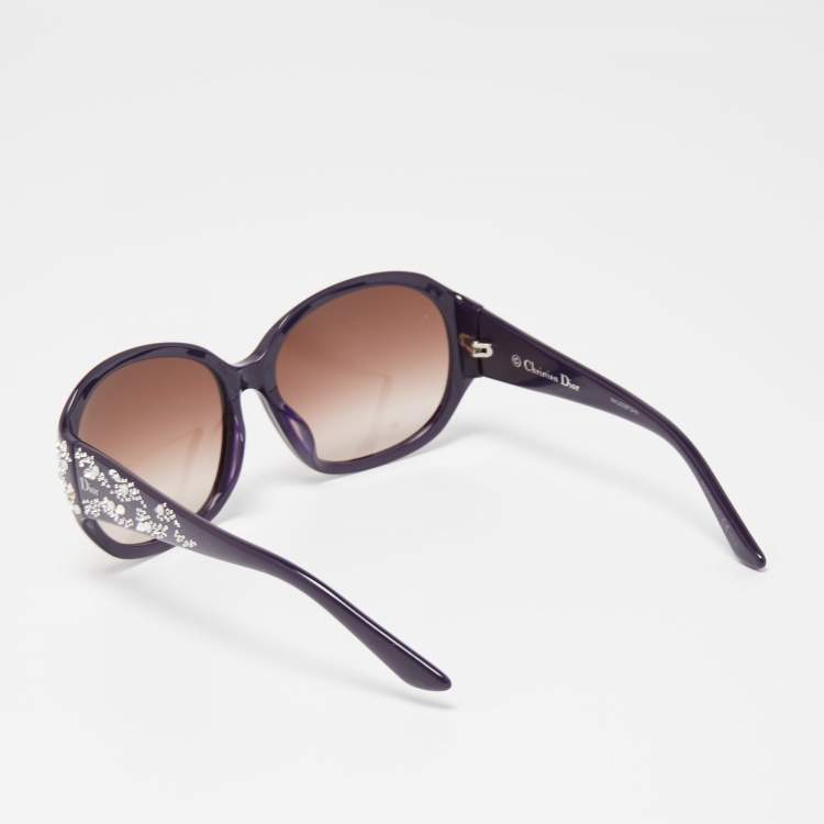 Pre Owned Dior Purple Gradient MinuitF Crystals Embellished Oversized Sunglasses