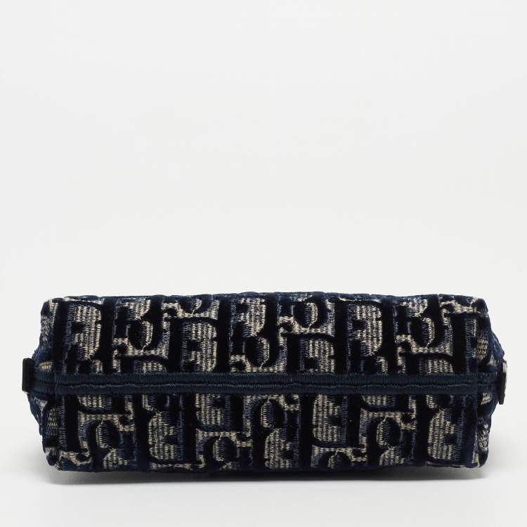 Pre Owned Dior Navy Blue/White Oblique Velvet Cosmetic Pouch