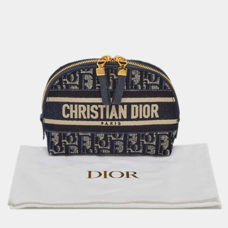 Pre Owned Dior Navy Blue/White Oblique Velvet Cosmetic Pouch