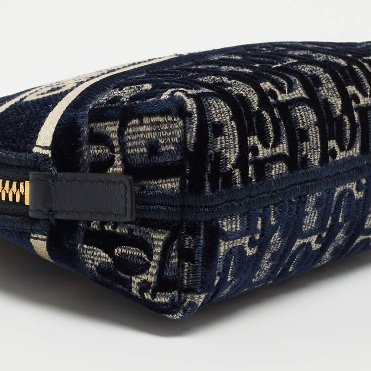 Pre Owned Dior Navy Blue/White Oblique Velvet Cosmetic Pouch