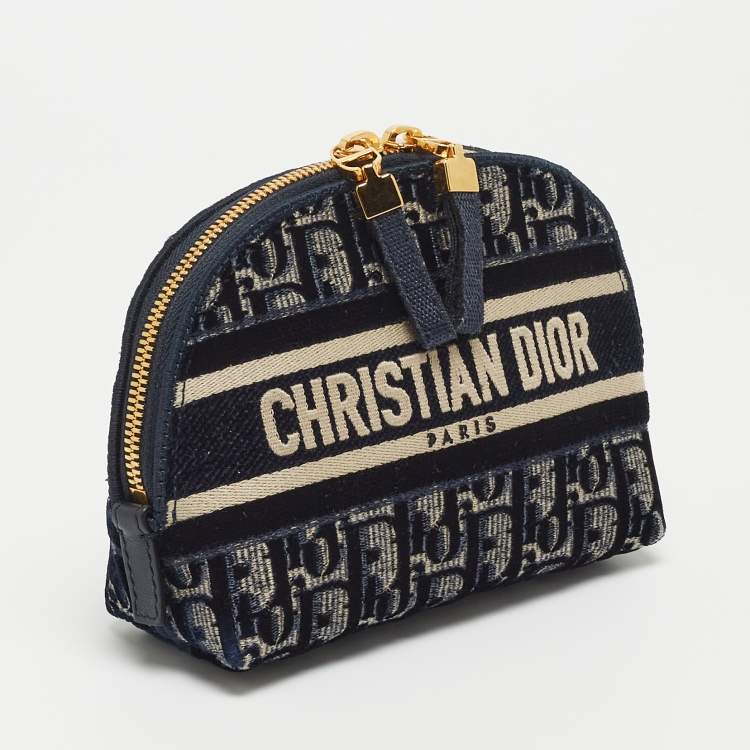 Pre Owned Dior Navy Blue/White Oblique Velvet Cosmetic Pouch