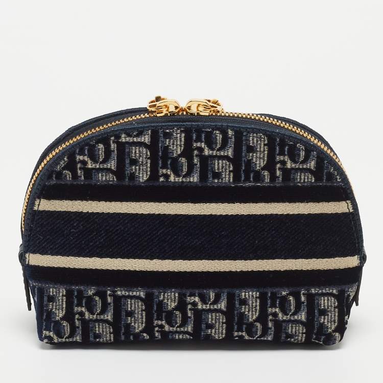 Pre Owned Dior Navy Blue/White Oblique Velvet Cosmetic Pouch