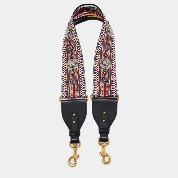 Pre Owned Dior Multicolor Fabric and Leather Studded Bohemian Inspired Shoulder Strap