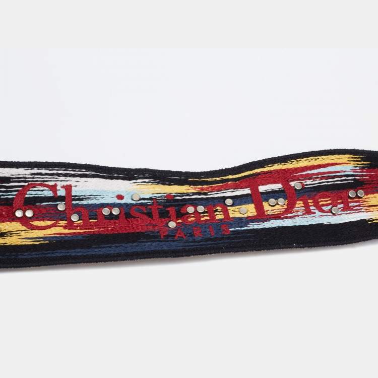 Pre Owned Dior Multicolor Fabric and Leather Studded Bohemian Inspired Shoulder Strap