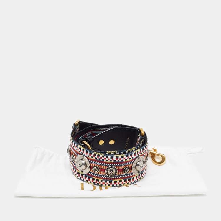Pre Owned Dior Multicolor Fabric and Leather Studded Bohemian Inspired Shoulder Strap