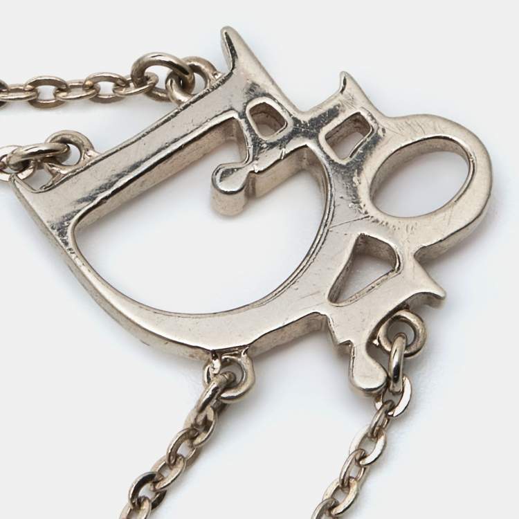 Pre Owned Dior Pink Crystal Oblique Charm Double Chain Bracelet