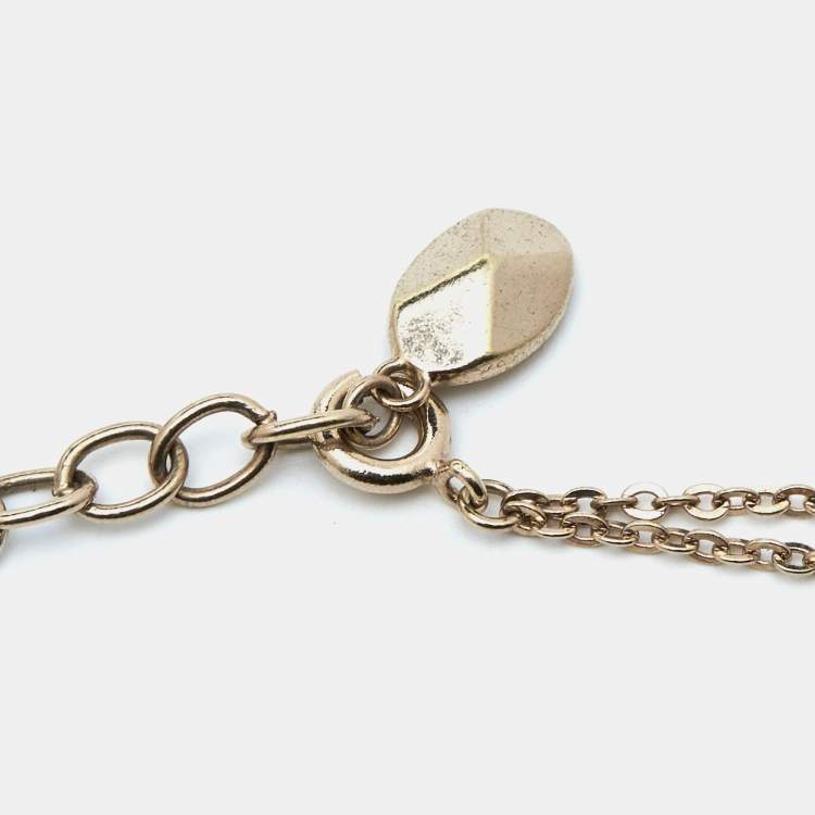 Pre Owned Dior Pink Crystal Oblique Charm Double Chain Bracelet