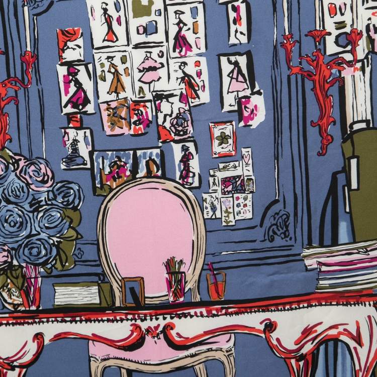 Pre Owned Dior Blue Haute Couture Print Silk Scarf