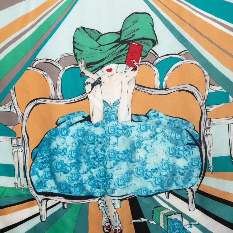 Pre Owned Dior Green Girl Print Silk Scarf