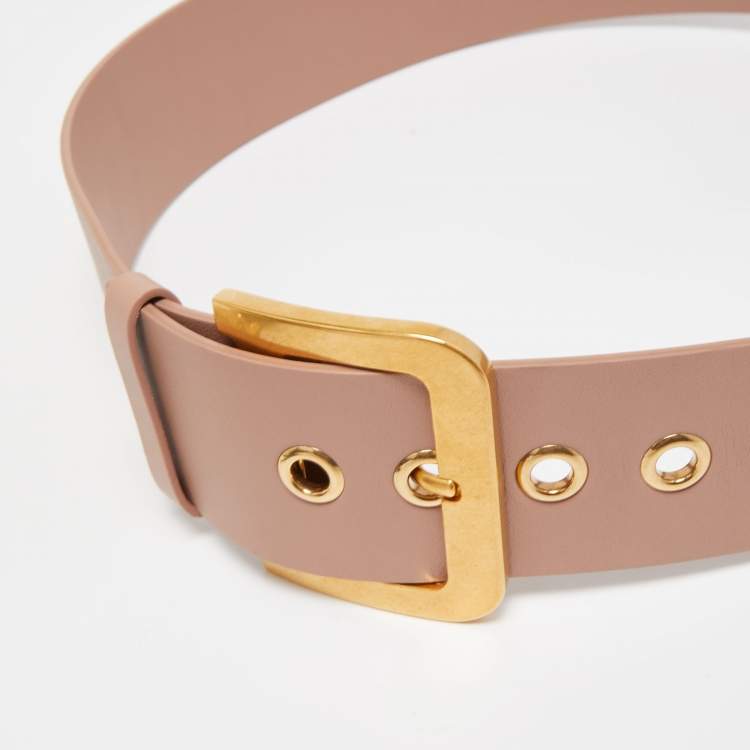 Pre Owned Dior Dusty Pink Leather D Buckle Waist Belt 85CM