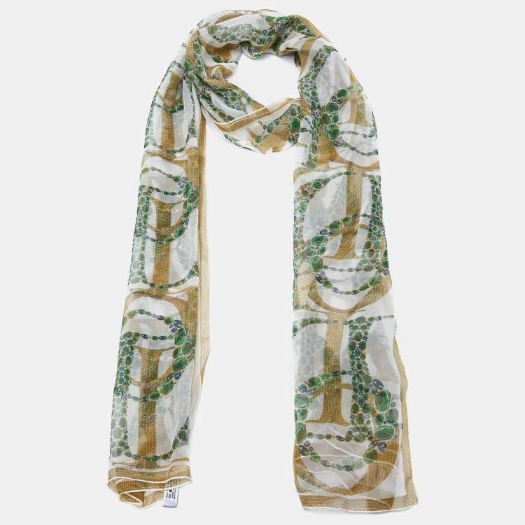 Pre Owned Christian Dior Off-White Jewel Printed Silk  Scarf