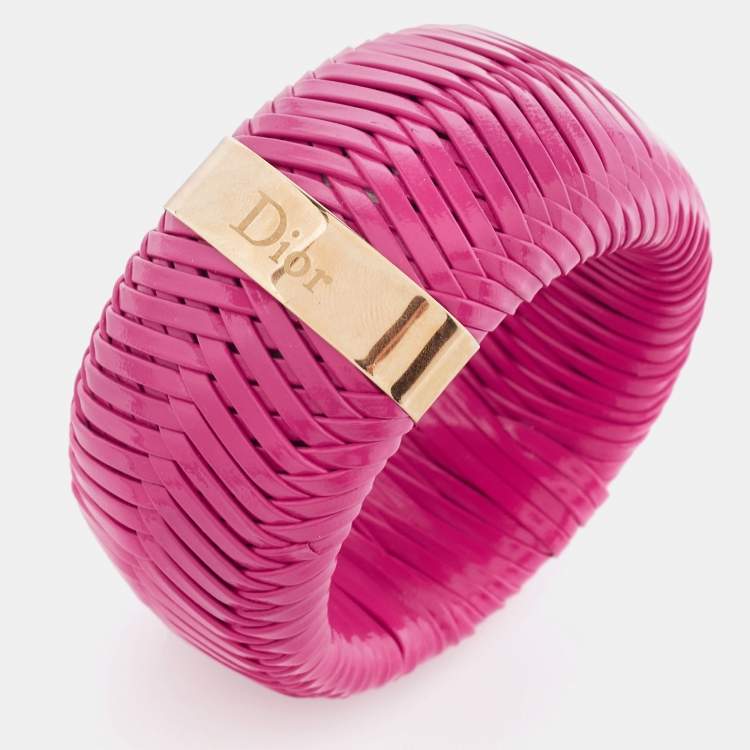 Pre Owned Dior Pink Leather Gold Tone Bracelet