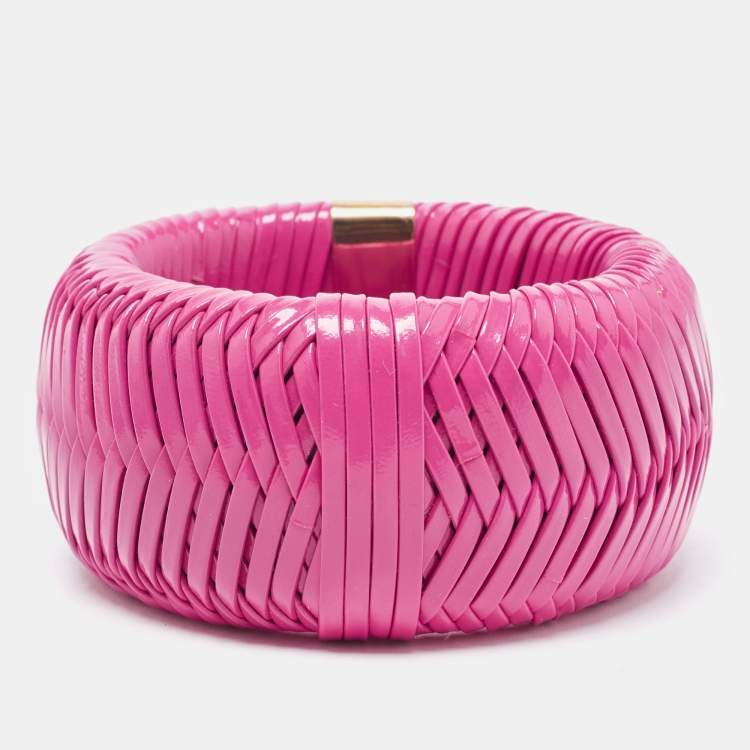 Pre Owned Dior Pink Leather Gold Tone Bracelet