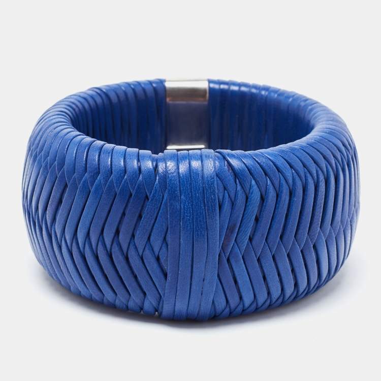 Pre Owned Dior Leather Silver Tone Extra Wide Bracelet