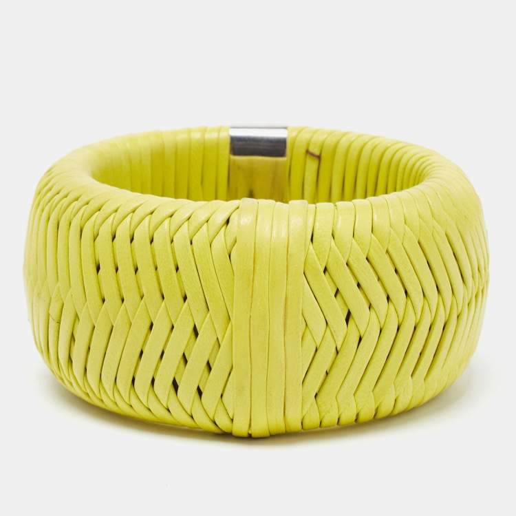 Pre Owned Dior Leather Silver Tone Extra Wide Bracelet