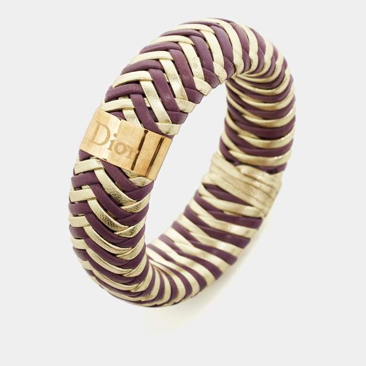 Pre Owned Dior Bicolor Leather Gold Tone Wide Bracelet