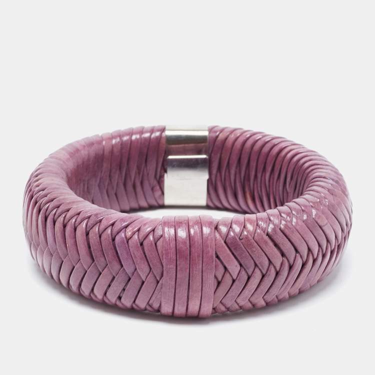 Pre Owned Dior Leather Silver Tone Wide Bracelet