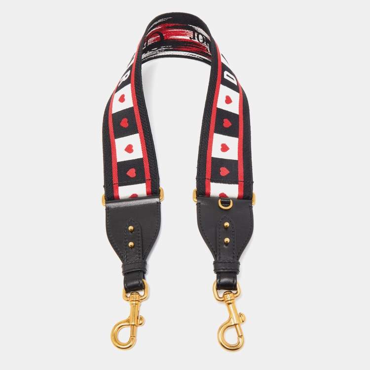 Pre Owned Dior Black/Red Embroidered Canvas and Leather Dioramoour Shoulder Bag Strap