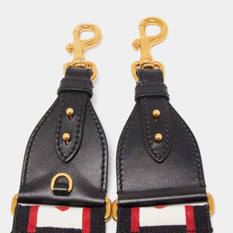 Pre Owned Dior Black/Red Embroidered Canvas and Leather Dioramoour Shoulder Bag Strap