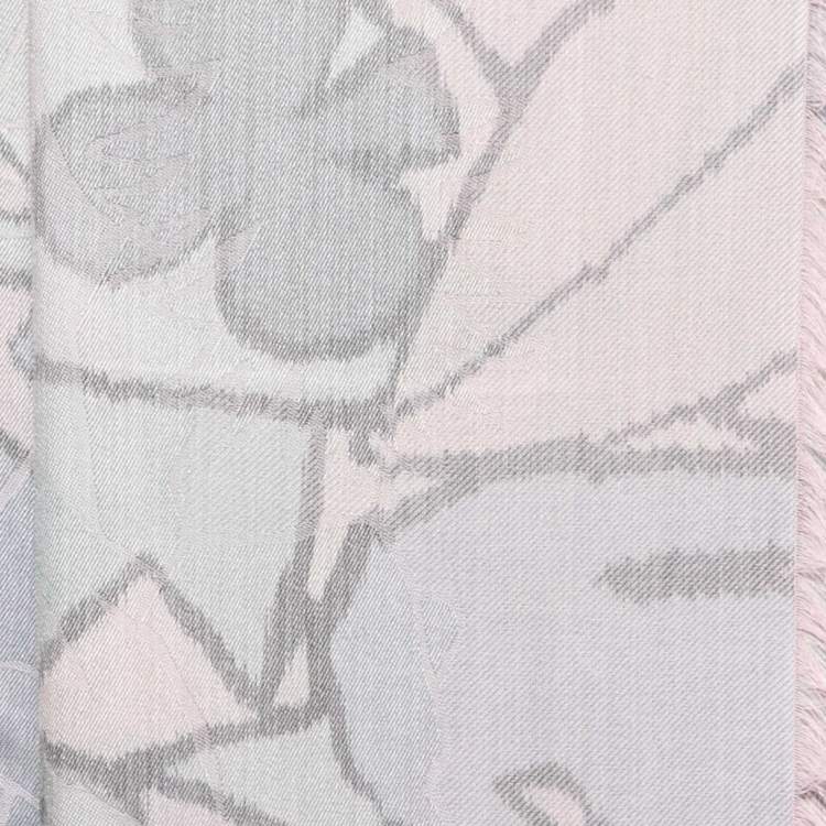 Pre Owned Dior Pastel Pink Printed  Silk & Wool Jacquard  Scarf