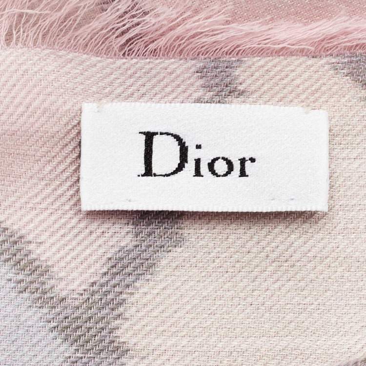 Pre Owned Dior Pastel Pink Printed  Silk & Wool Jacquard  Scarf