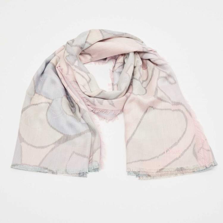 Pre Owned Dior Pastel Pink Printed  Silk & Wool Jacquard  Scarf