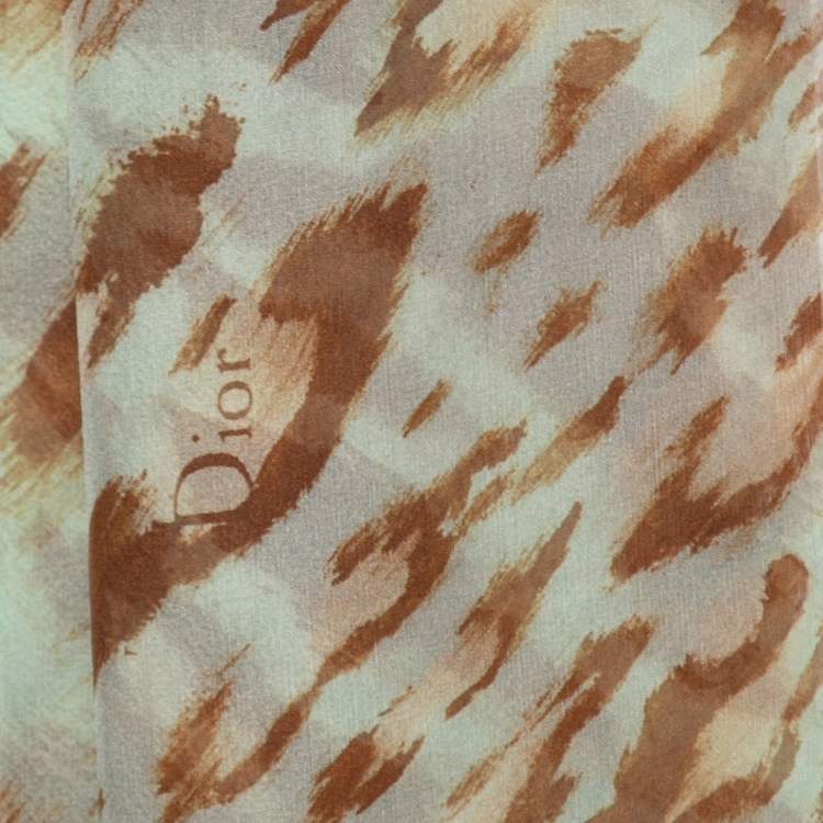 Pre Owned Dior Beige & Yellow Animal Printed Silk Scarf