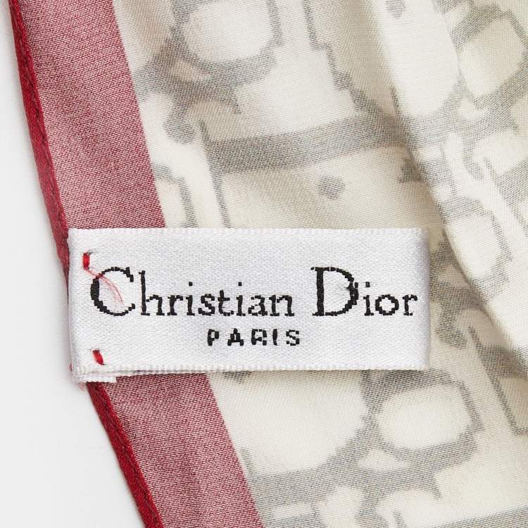 Pre Owned Christian Dior Cream Logo Monogram Printed Silk Logo Charm Neck Scarf 
