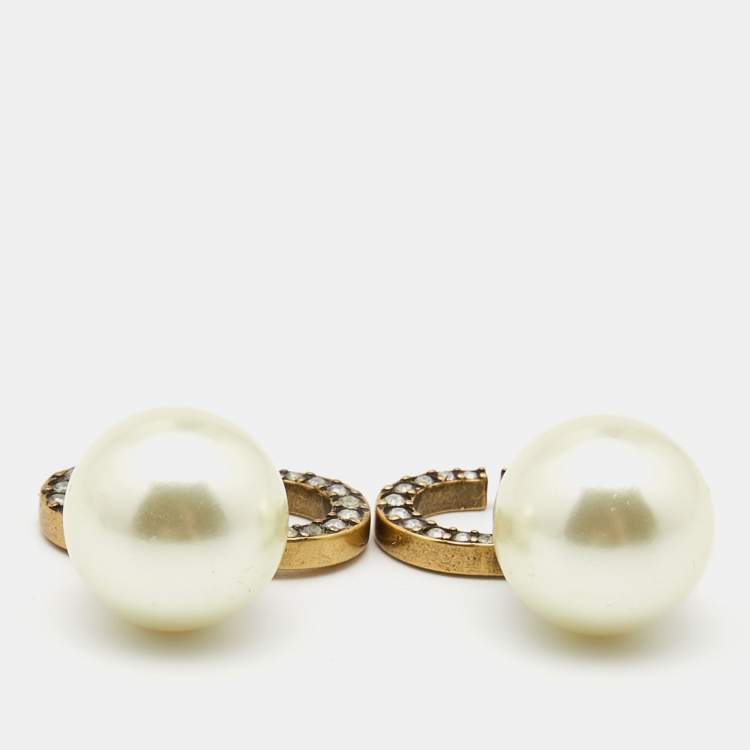 Pre Owned Dior CD Tribales Crystals Faux Pearl Earrings