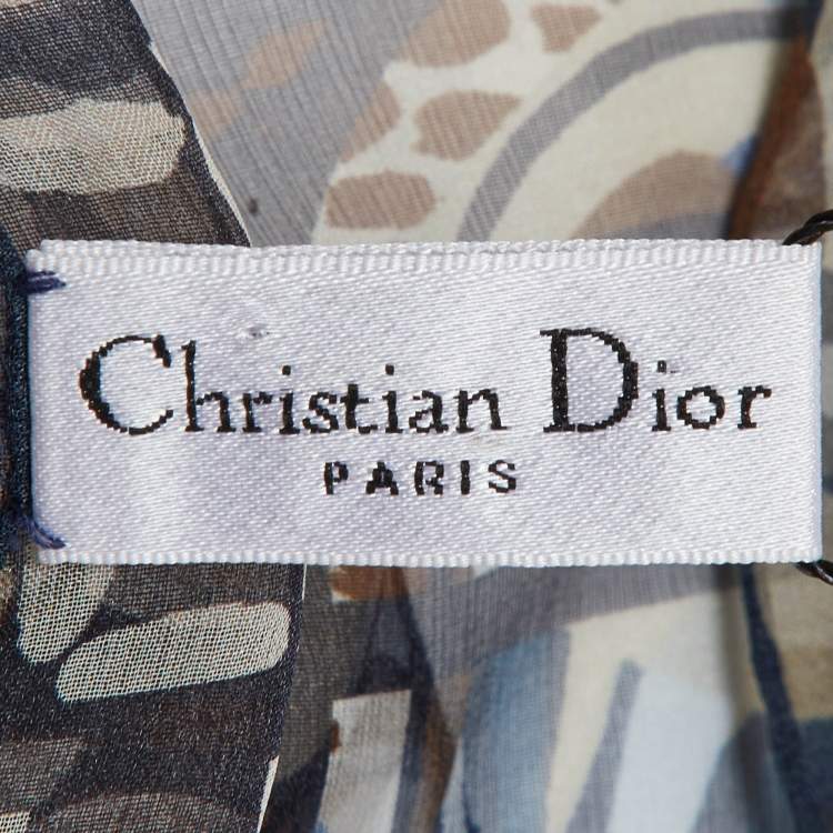 مملوكة مسبقًا Christian Dior Navy Blue Printed Silk Scarf