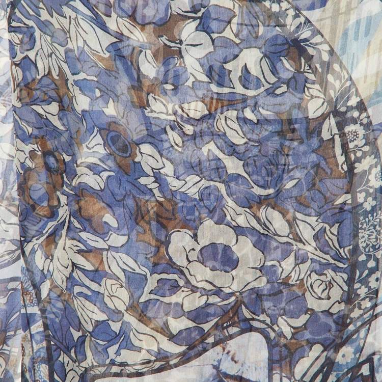 مملوكة مسبقًا Christian Dior Navy Blue Printed Silk Scarf