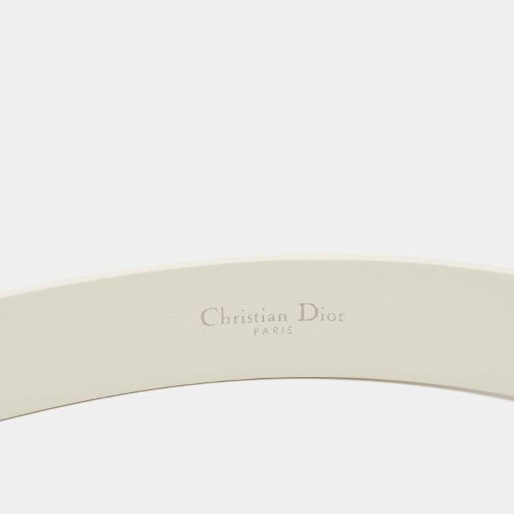 Pre Owned Dior White Leather 30 Montaigne Crystals Belt 90CM