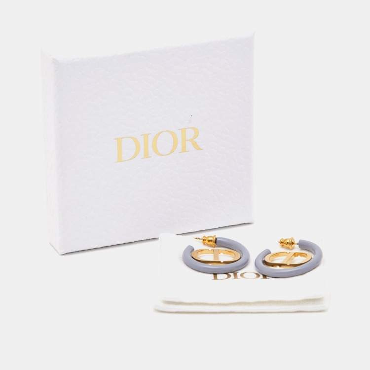 Pre Owned Dior 30 Montaigne Enamel Gold Tone Hoop Earrings
