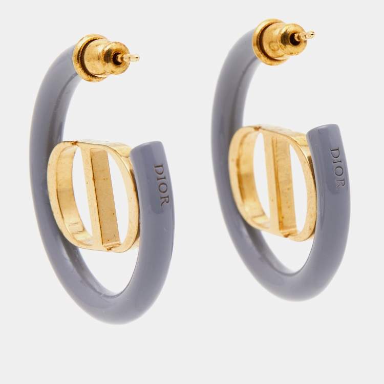 Pre Owned Dior 30 Montaigne Enamel Gold Tone Hoop Earrings