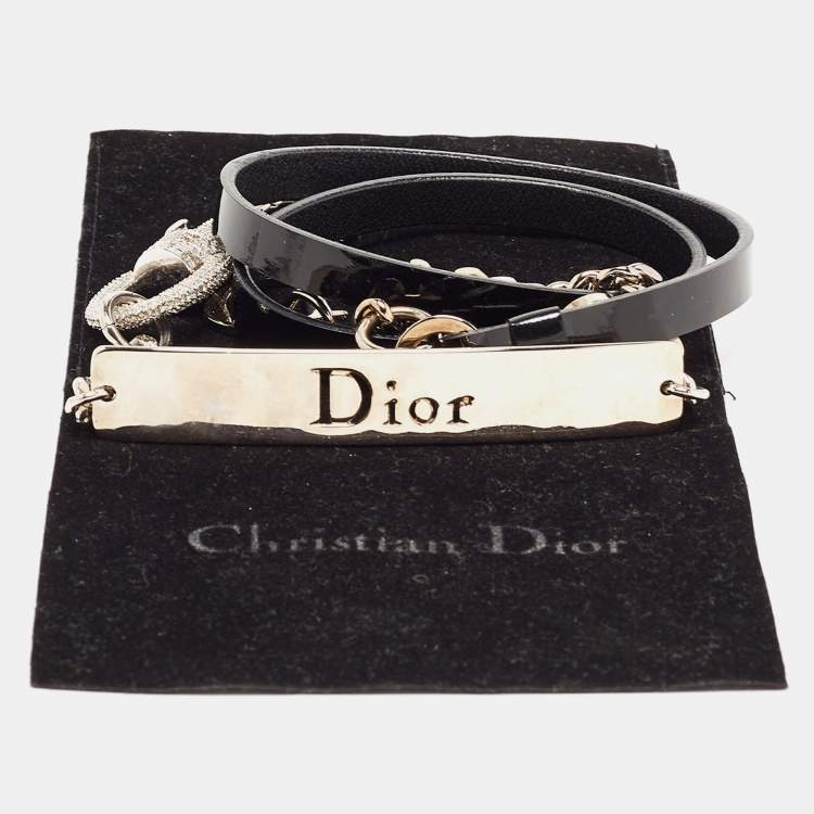 Pre Owned Dior Black Patent Leather Crystals Clasp Logo Waist Belt  