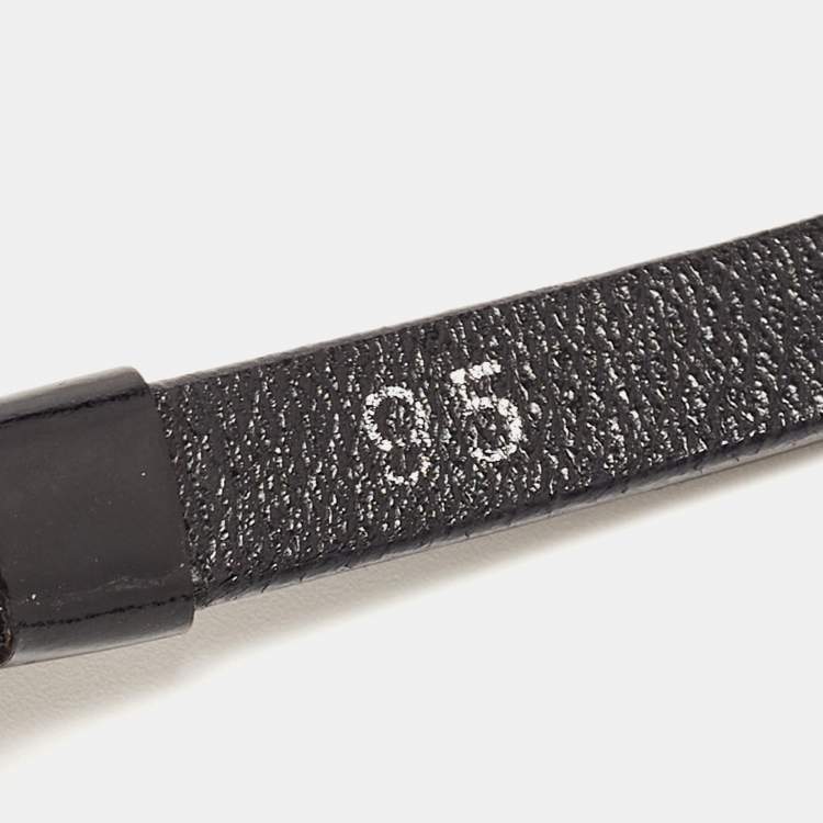 Pre Owned Dior Black Patent Leather Crystals Clasp Logo Waist Belt  