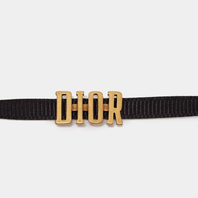 Pre Owned Dior Logo Gold Tone Fabric Choker Necklace