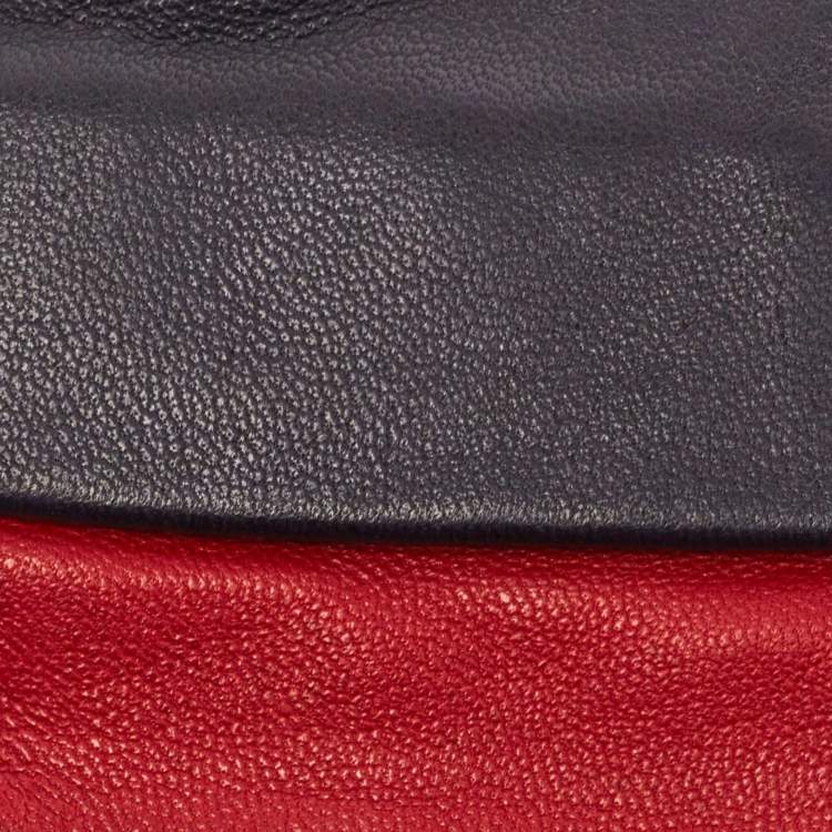 Pre Owned Dior Navy Blue/Red Leather Gloves Size 7