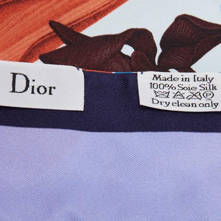 Pre Owned Dior Blue ABCDior 'I' for Iris Floral Print Silk Mitzah Scarf