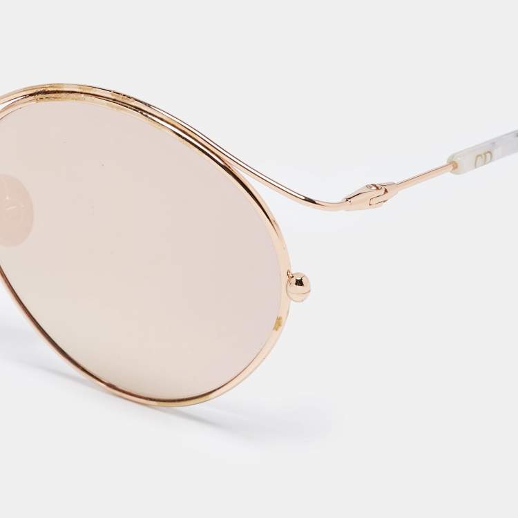 Pre Owned Dior White/Rose Gold Mirrored DDBOJ Frame Round Sunglasses