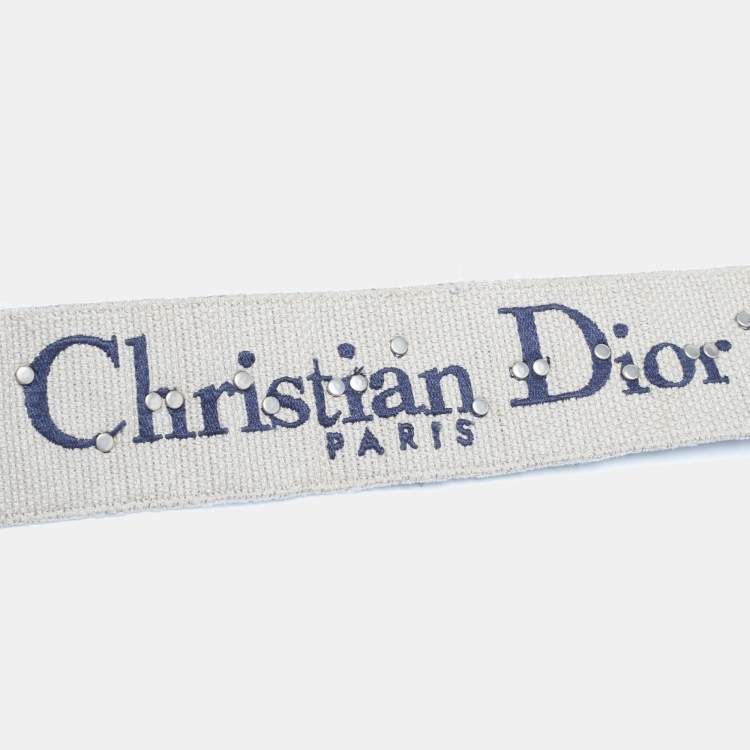 Pre Owned Dior Navy Blue Canvas and Leather Studded Saddle Shoulder Bag Strap