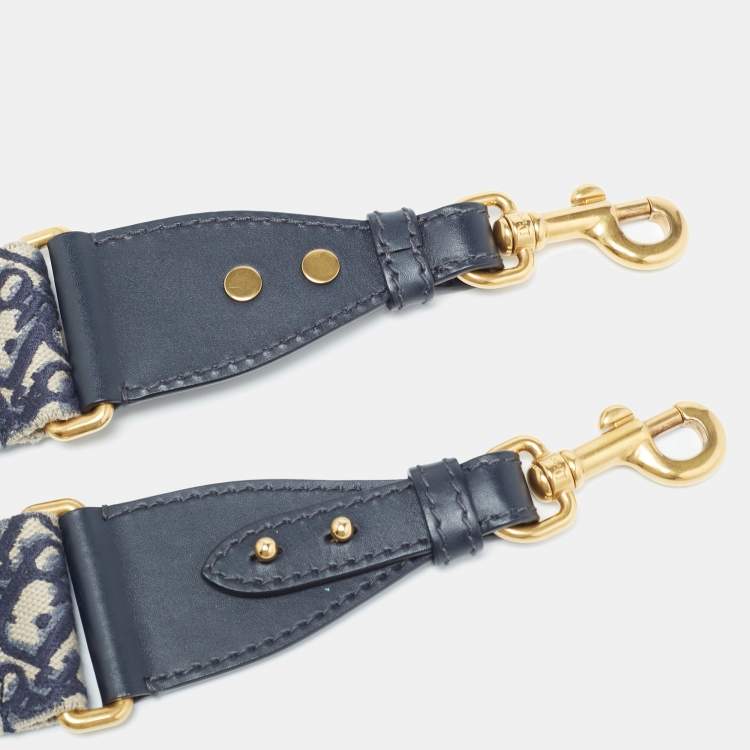 Pre Owned Dior Navy Blue Canvas and Leather Studded Saddle Shoulder Bag Strap