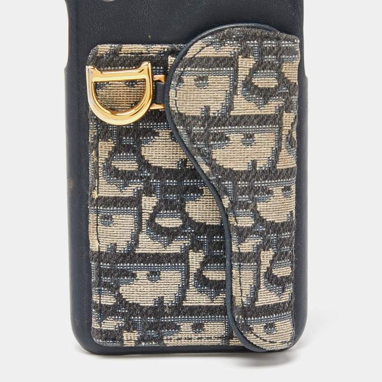 Pre Owned Dior Blue Oblique Canvas and Leather iPhone X Case