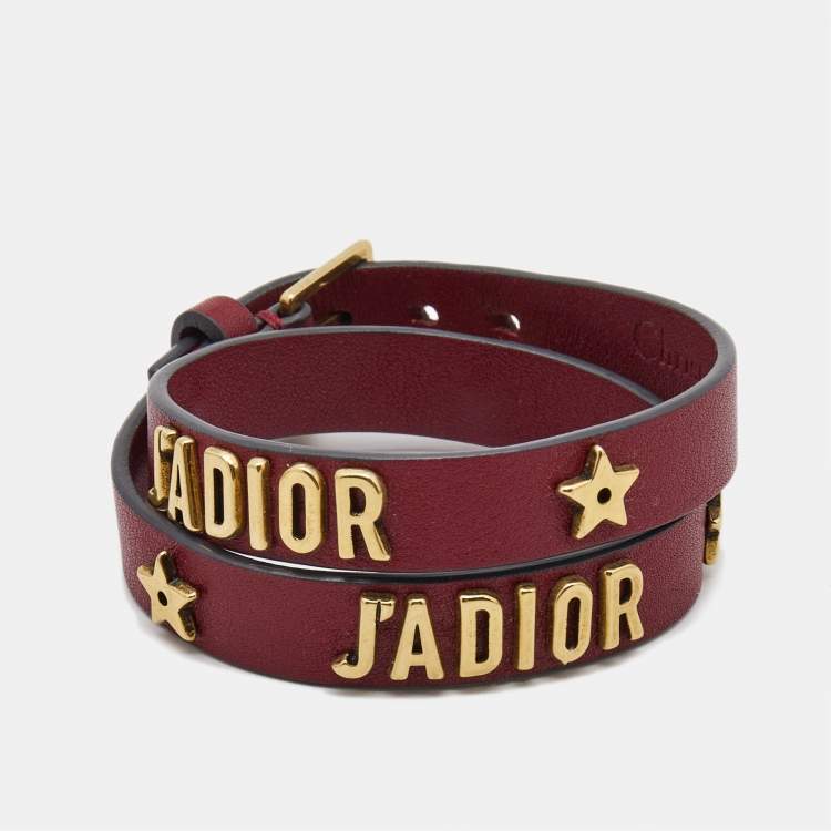 Pre Owned Dior J'Adior Leather Double Wrap Gold Tone Bracelet