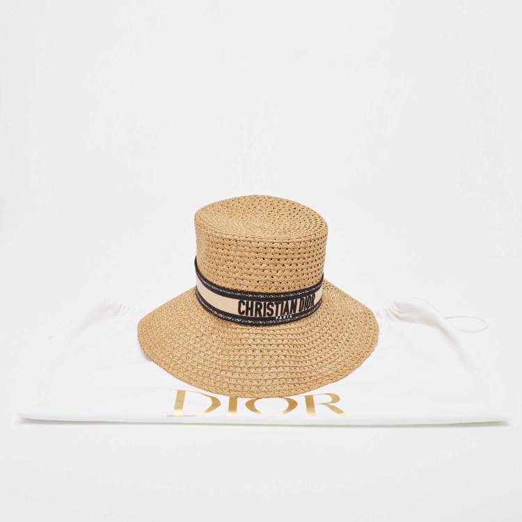 Pre Owned Christian Dior Brown Paper Embroidered D-Bobby Hat 